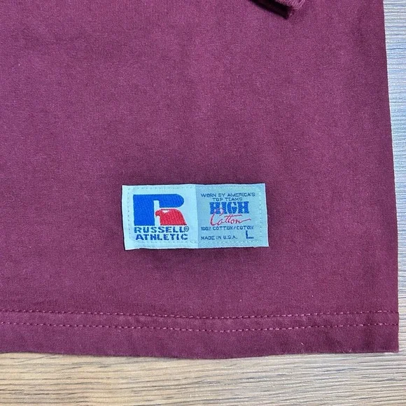 Vintage Russell Athletic Mississippi State Maroon Logo Mock Neck T-Shirt Mens L - Picture 4 of 9